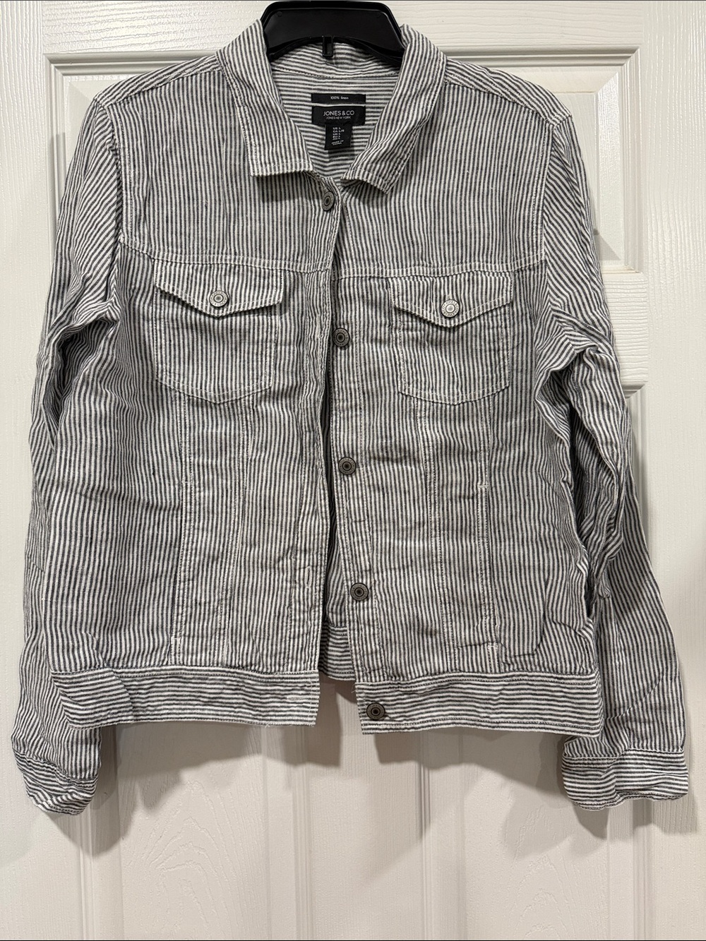 Jones New York Gray & White Striped Button-Front Jacket